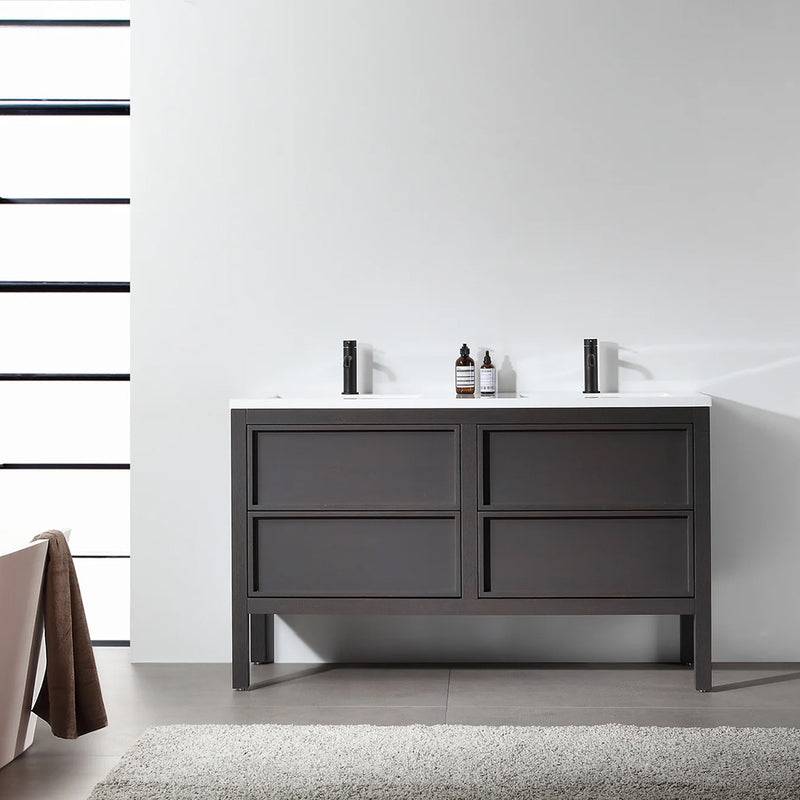 Annecy 4 Drawers Bathroom Vanity with Acrylic Sink - Floor Mount - 55" Wood/Charcoal Oak