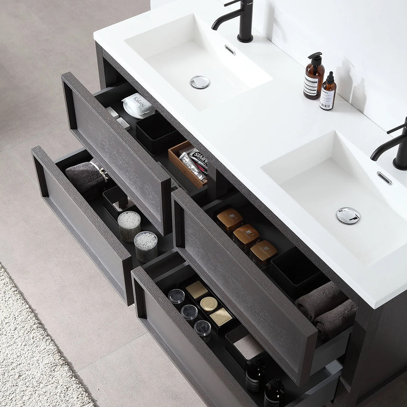 Annecy 4 Drawers Bathroom Vanity with Acrylic Sink - Floor Mount - 55" Wood/Charcoal Oak