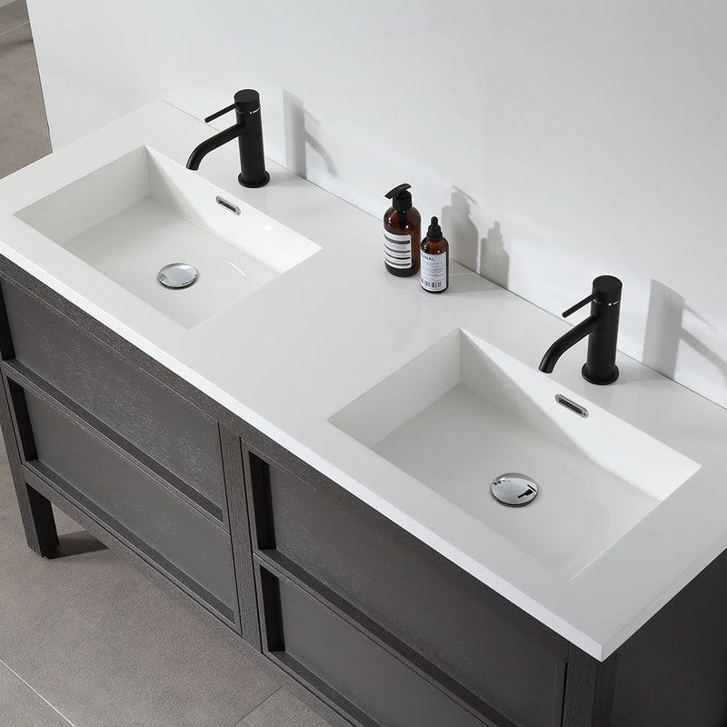 Annecy 4 Drawers Bathroom Vanity with Acrylic Sink - Floor Mount - 55" Wood/Charcoal Oak