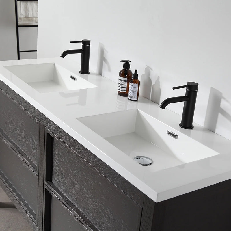 Annecy 4 Drawers Bathroom Vanity with Acrylic Sink - Floor Mount - 55" Wood/Charcoal Oak