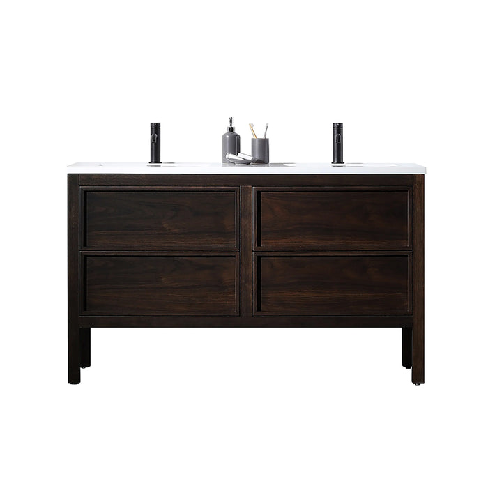 Annecy 4 Drawers Bathroom Vanity with Acrylic Sink - Floor Mount - 55" Wood/Dark Walnut