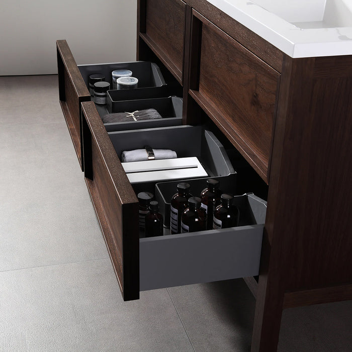 Annecy 4 Drawers Bathroom Vanity with Acrylic Sink - Floor Mount - 55" Wood/Dark Walnut