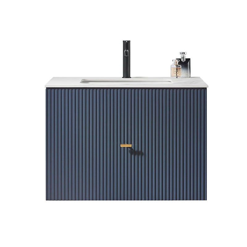 Barcelona 1 Drawer Bathroom Vanity White with Stone Sink - Wall Mount - 30" Wood/Dark Blue