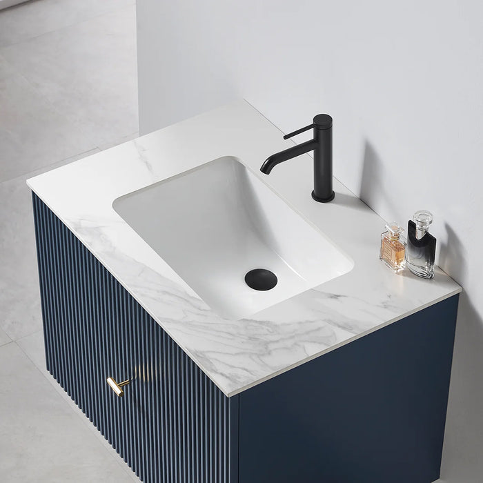 Barcelona 1 Drawer Bathroom Vanity with Stone Sink - Wall Mount - 30" Wood/Dark Blue
