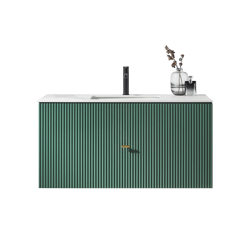 Barcelona 1 Drawer Bathroom Vanity  White with Stone Sink - Wall Mount - 42" Wood/Forest Green