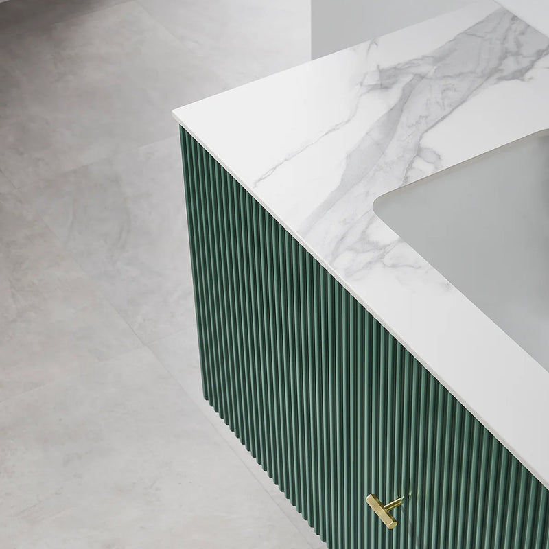 Barcelona 1 Drawer Bathroom Vanity  White with Stone Sink - Wall Mount - 42" Wood/Forest Green