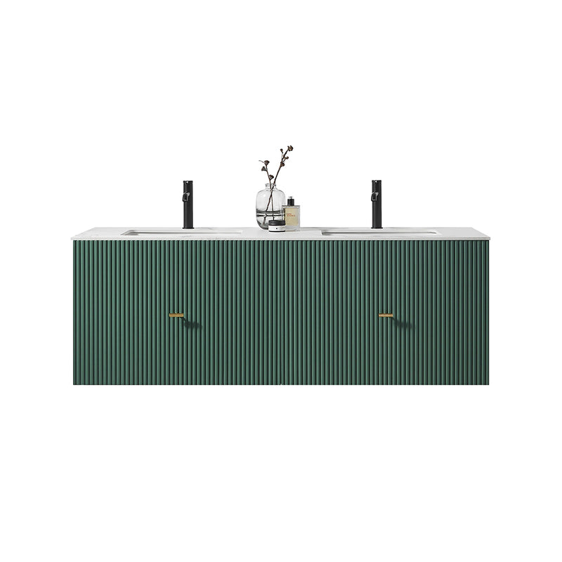 Barcelona 2 Drawers Bathroom Vanity White with White Stone Sink - Wall Mount - 60" Wood/Forest Green