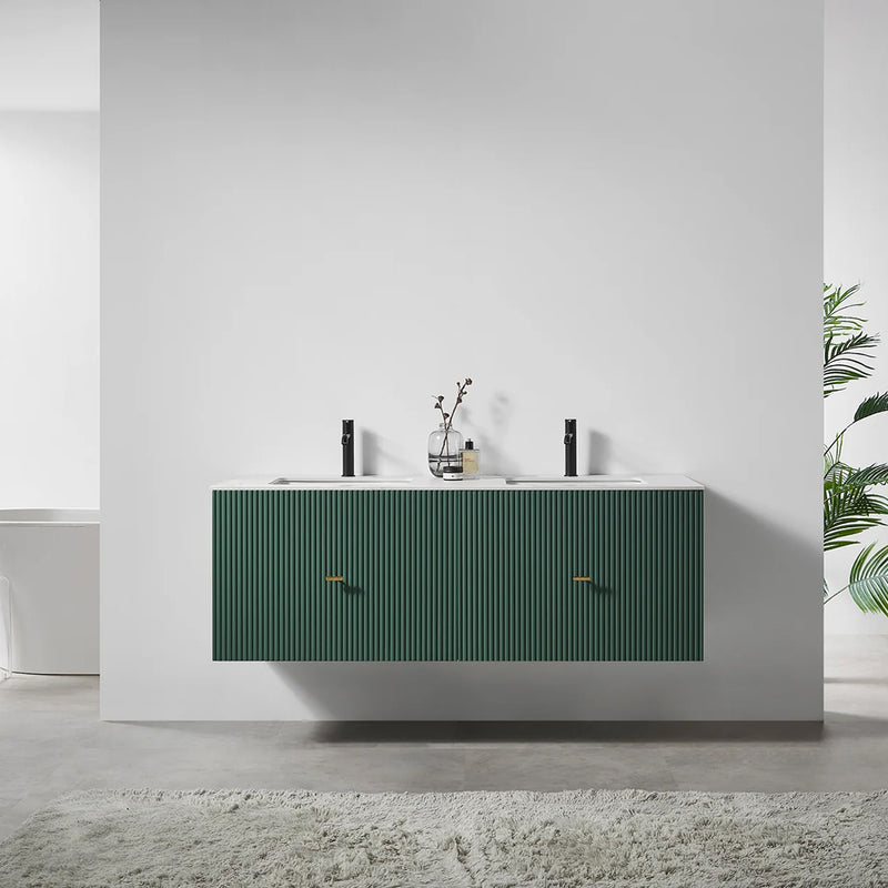 Barcelona 2 Drawers Bathroom Vanity White with White Stone Sink - Wall Mount - 60" Wood/Forest Green