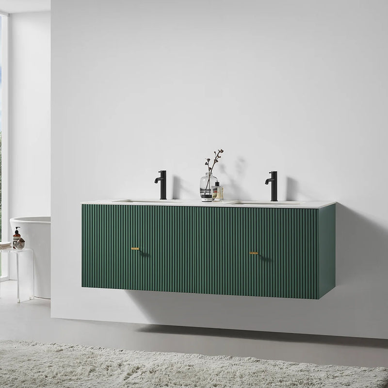 Barcelona 2 Drawers Bathroom Vanity White with White Stone Sink - Wall Mount - 60" Wood/Forest Green