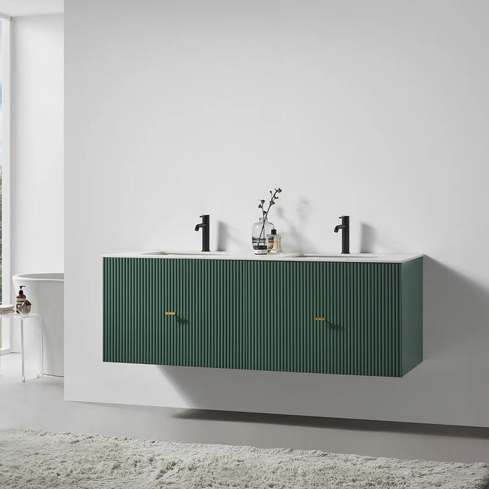 Barcelona 2 Drawers Bathroom Vanity with Stone Sink - Wall Mount - 60" Wood/Forest Green