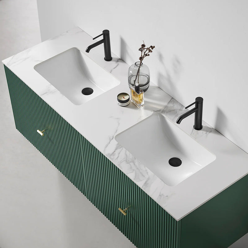 Barcelona 2 Drawers Bathroom Vanity White with White Stone Sink - Wall Mount - 60" Wood/Forest Green