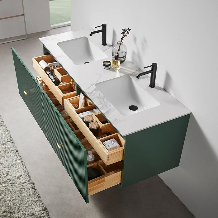 Barcelona 2 Drawers Bathroom Vanity with Stone Sink - Wall Mount - 60" Wood/Forest Green