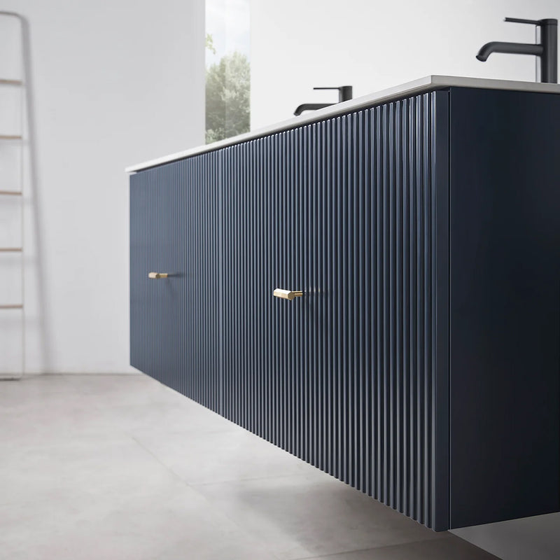 Barcelona 2 Drawers Bathroom Vanity White with White Stone Sink - Wall Mount - 60" Wood/Dark Blue