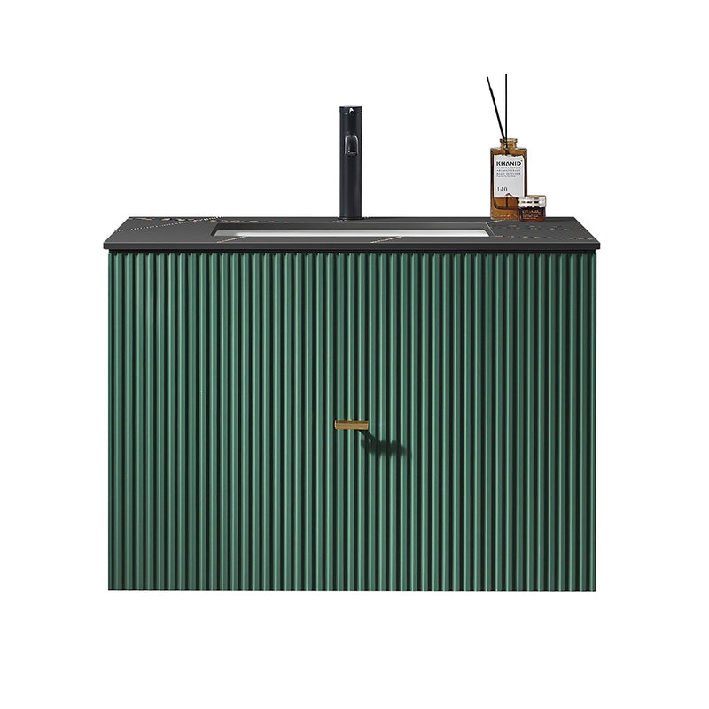 Barcelona 1 Drawer Bathroom Vanity with Black Stone Sink - Wall Mount - 30" Wood/Forest Green
