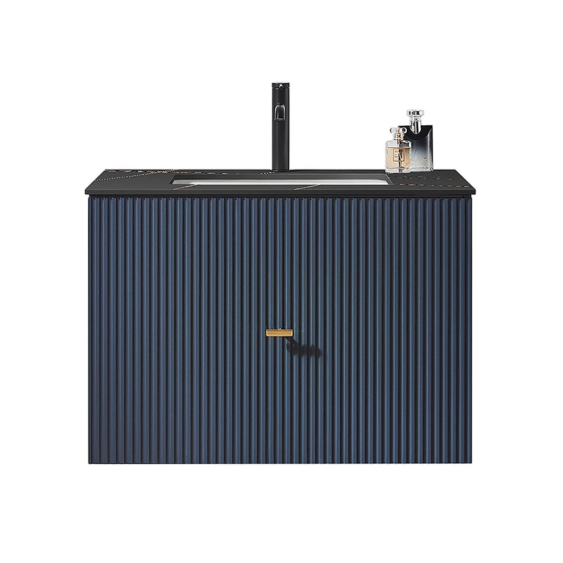 Barcelona 1 Drawer Bathroom Vanity with Black Stone Sink - Wall Mount - 30" Wood/Dark Blue