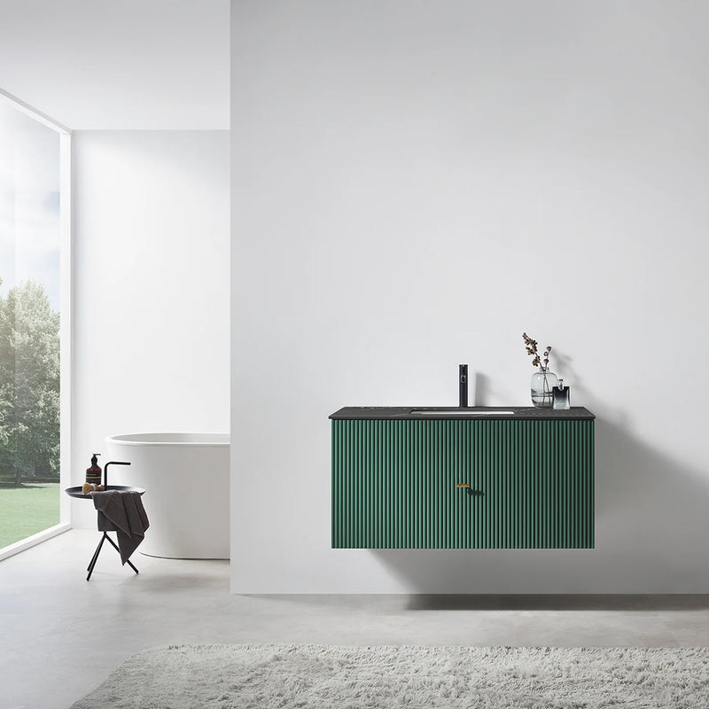 Barcelona 1 Drawer Bathroom Vanity with Black Stone Sink - Wall Mount - 42" Wood/Forest Green