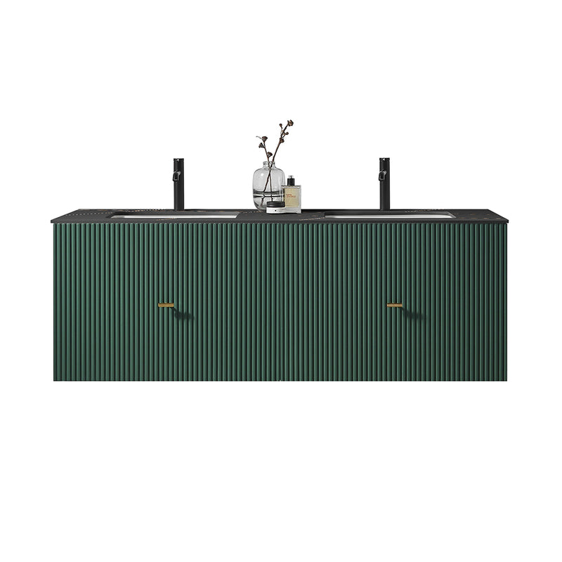 Barcelona 2 Drawers Bathroom Vanity with Black Stone Sink - Wall Mount - 60" Wood/Forest Green