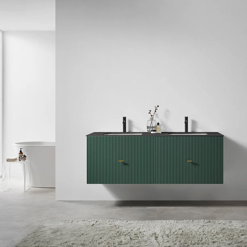 Barcelona 2 Drawers Bathroom Vanity with Black Stone Sink - Wall Mount - 60" Wood/Forest Green