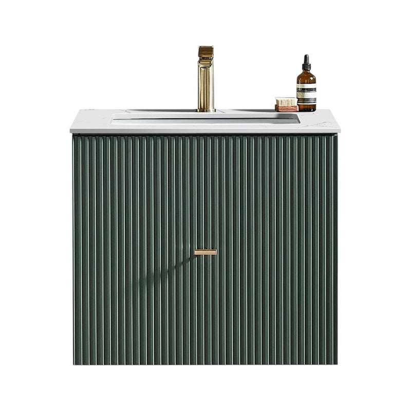 Barcelona 1 Drawer Bathroom Vanity with White Stone Sink - Wall Mount - 24" Wood/Forest Green
