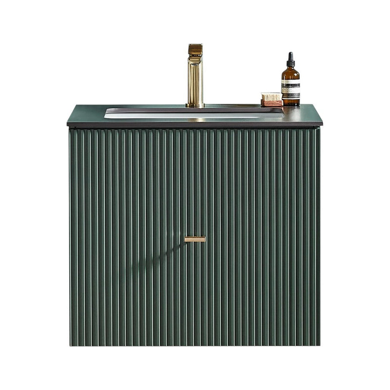 Barcelona 1 Drawer Bathroom Vanity with Black Stone Sink - Wall Mount - 24" Wood/Forest Green