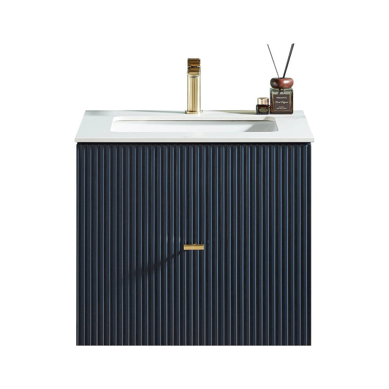 Barcelona 1 Drawer Bathroom Vanity with White Stone Sink - Wall Mount - 24" Wood/Dark Blue