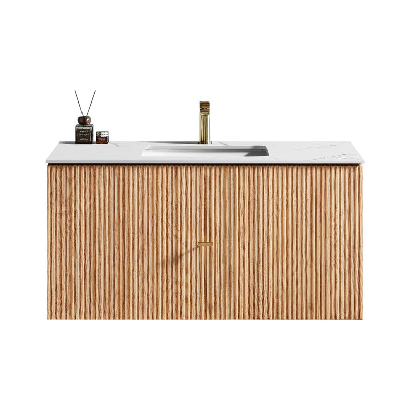 Barcelona 1 Drawer Bathroom Vanity with White Stone Sink - Wall Mount - 42" Wood/Natural Oak