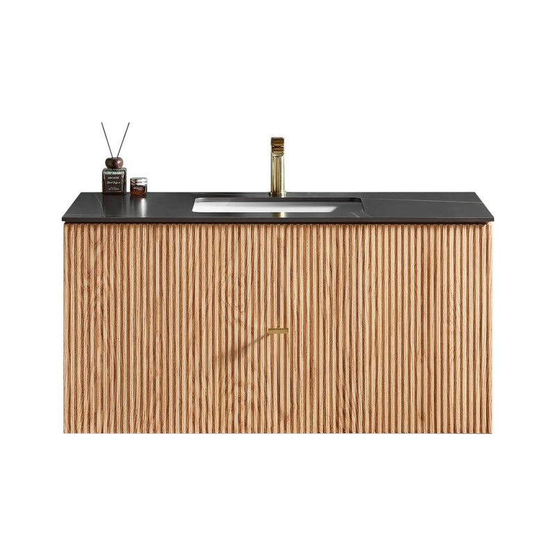 Barcelona 1 Drawer Bathroom Vanity with Black Stone Sink - Wall Mount - 42" Wood/Natural Oak