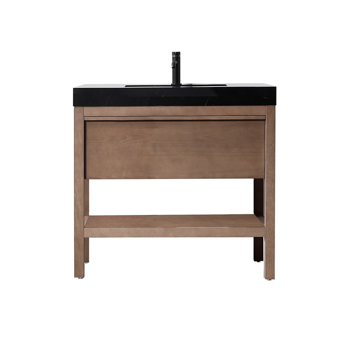 Bibury 1 Drawer Bathroom Vanity with Quartz Sink - Floor Mount - 36" Wood/Chestnut Oak