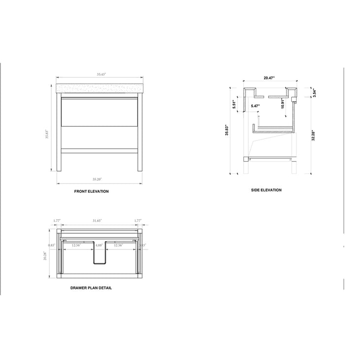 Bibury 1 Drawer Bathroom Vanity with Quartz Sink - Floor Mount - 36" Wood/Chestnut Oak