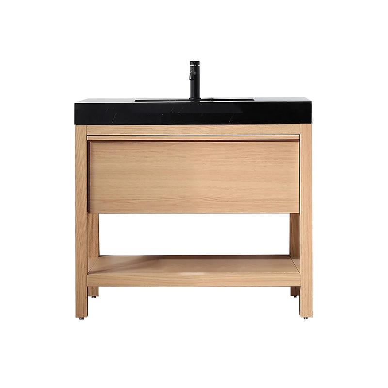 Bibury 1 Drawer Bathroom Vanity with Quartz Sink - Floor Mount - 36" Wood/Whitewash Oak