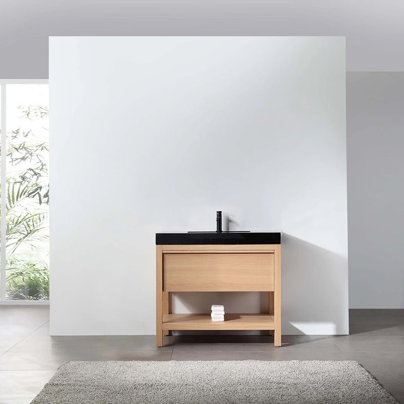 Bibury 1 Drawer Bathroom Vanity with Quartz Sink - Floor Mount - 36" Wood/Whitewash Oak