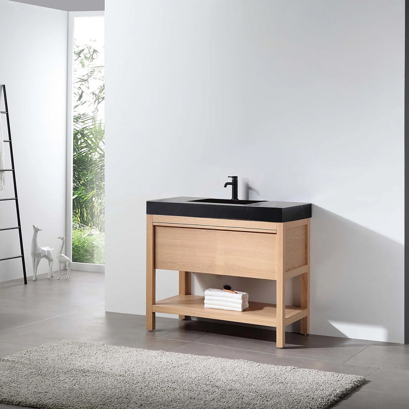 Bibury 1 Drawer Bathroom Vanity with Quartz Sink - Floor Mount - 36" Wood/Whitewash Oak