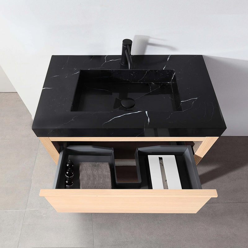 Bibury 1 Drawer Bathroom Vanity with Quartz Sink - Floor Mount - 36" Wood/Whitewash Oak