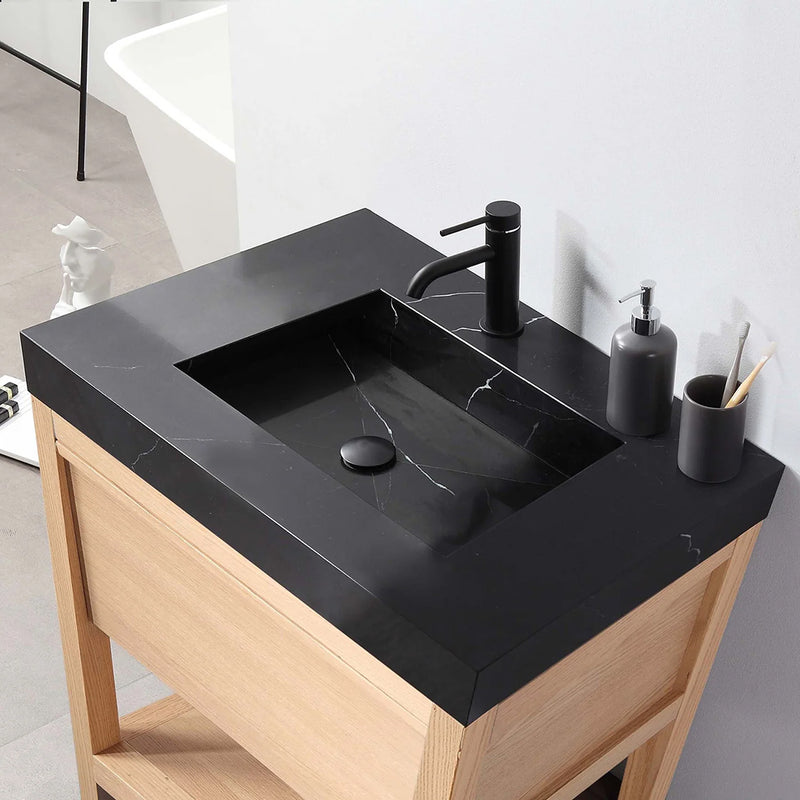 Bibury 1 Drawer Bathroom Vanity with Quartz Sink - Floor Mount - 36" Wood/Whitewash Oak