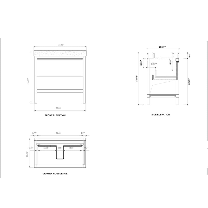 Bibury 1 Drawer Bathroom Vanity with Quartz Sink - Floor Mount - 36" Wood/Whitewash Oak