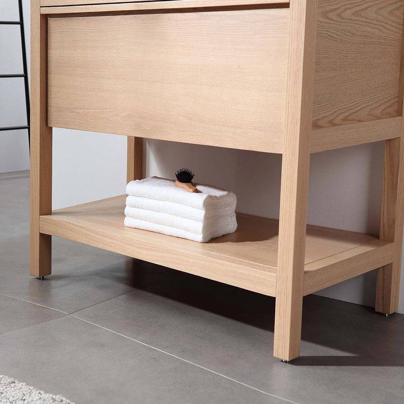 Bibury 1 Drawer Bathroom Vanity with Quartz Sink - Floor Mount - 36" Wood/Whitewash Oak