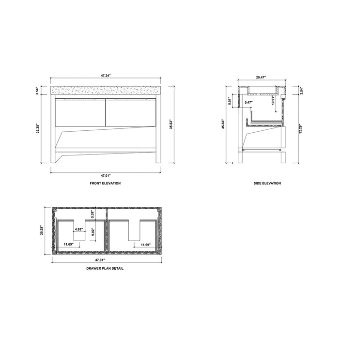 Bibury 2 Drawers Bathroom Vanity with Quartz Sink - Floor Mount - 48" Wood/Chestnut Oak