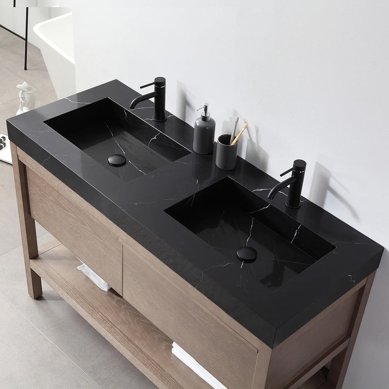 Bibury 2 Drawers Bathroom Vanity with Quartz Sink - Floor Mount - 48" Wood/Chestnut Oak