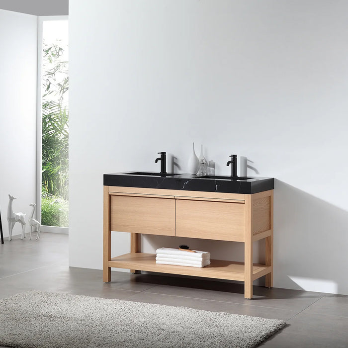 Bibury 2 Drawers Bathroom Vanity with Quartz Sink - Floor Mount - 48" Wood/Whitewash Oak