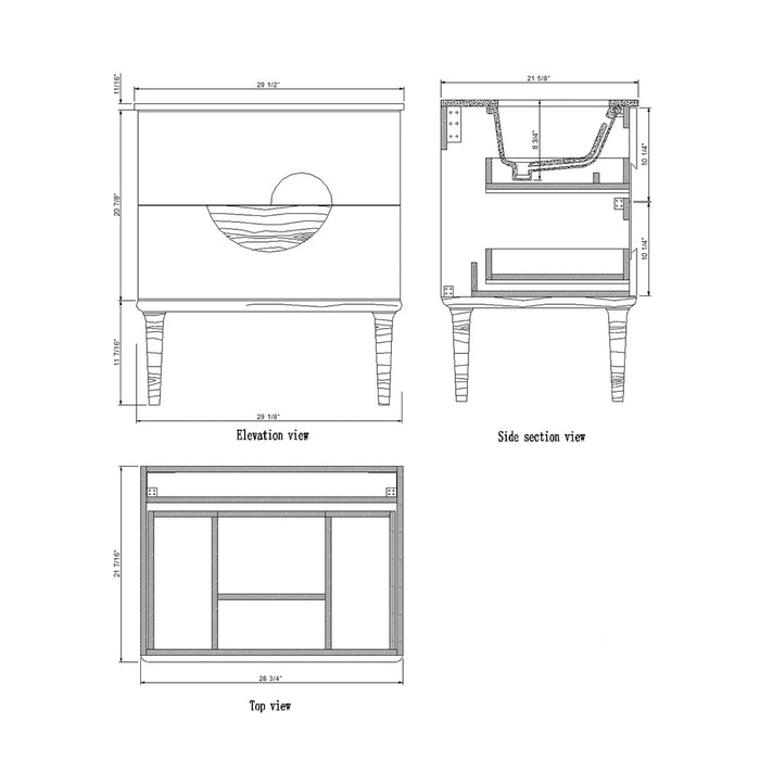 Burano 2 Drawers Bathroom Vanity with Quartz Sink - Floor Mount - 30" Wood/Aloe Green/Walnut