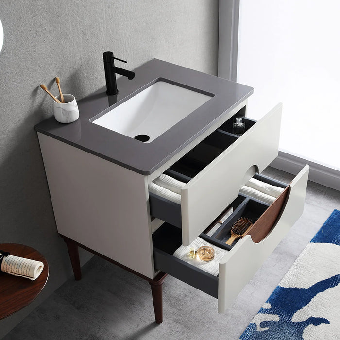 Burano 2 Drawers Bathroom Vanity with Quartz Sink - Floor Mount - 30" Wood/Beige/Walnut