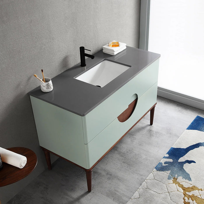 Burano 2 Drawers Bathroom Vanity with Quartz Sink - Floor Mount - 48" Wood/Aloe Green/Walnut