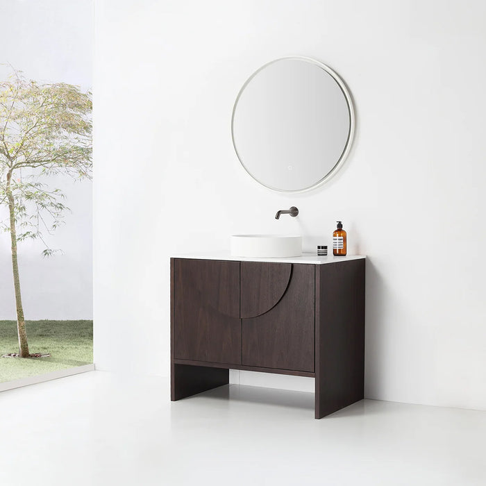 Celle 2 Doors Bathroom Vanity with Solid Surface Top and Vessel Sink - Floor Mount - 36" Wood/Dark Walnut