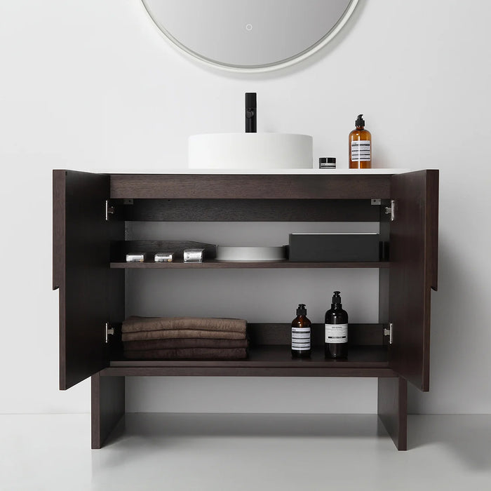 Celle 2 Doors Bathroom Vanity with Solid Surface Top and Vessel Sink - Floor Mount - 36" Wood/Dark Walnut