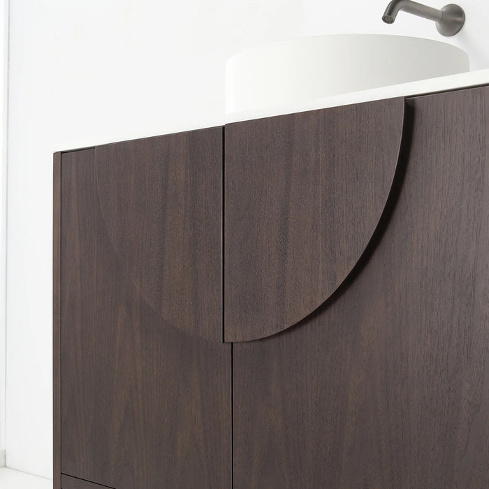 Celle 2 Doors Bathroom Vanity with Solid Surface Top and Vessel Sink - Floor Mount - 36" Wood/Dark Walnut