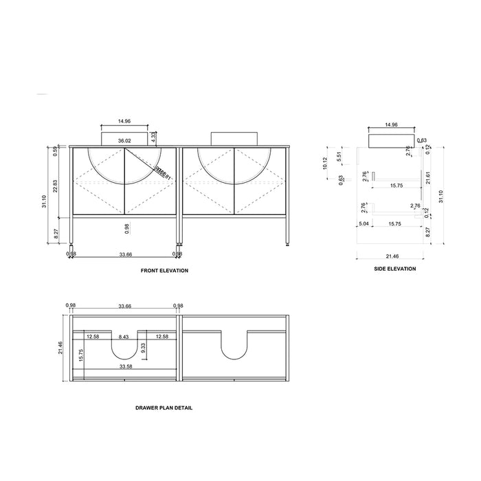 Celle 4 Doors Bathroom Vanity  with Solid Surface Top and Vessel Sink - Floor Mount - 72" Wood/Pecan Oak