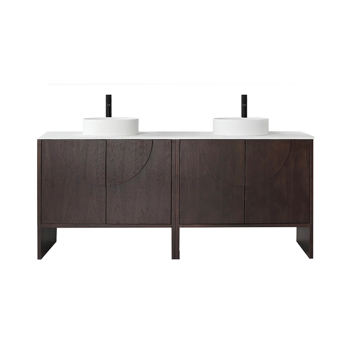 Celle 4 Doors Bathroom Vanity with Solid Surface Top and Vessel Sink - Floor Mount - 72" Wood/Dark Walnut