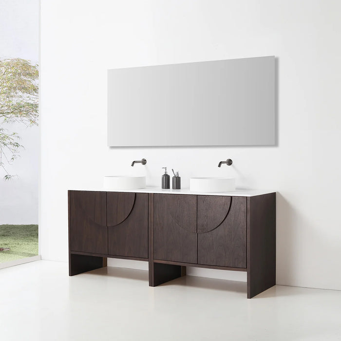 Celle 4 Doors Bathroom Vanity with Solid Surface Top and Vessel Sink - Floor Mount - 72" Wood/Dark Walnut