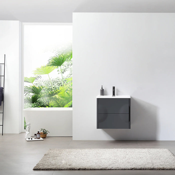 Colmar 2 Drawers Bathroom Vanity with Acrylic Sink - Wall Mount - 24" Wood/Dark Grey