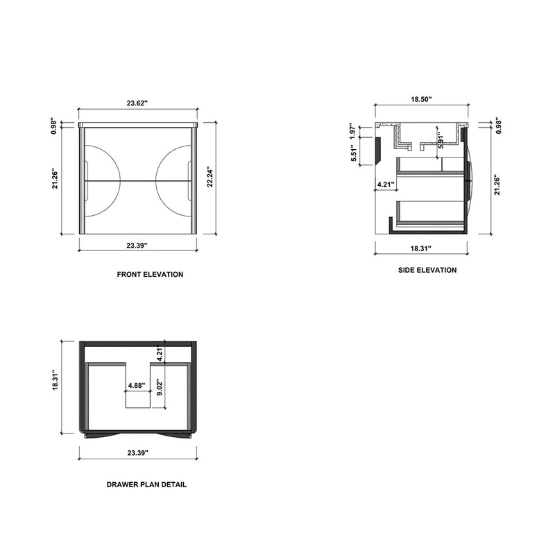 Colmar 2 Drawers Bathroom Vanity with Acrylic Sink - Wall Mount - 24" Wood/Dark Grey